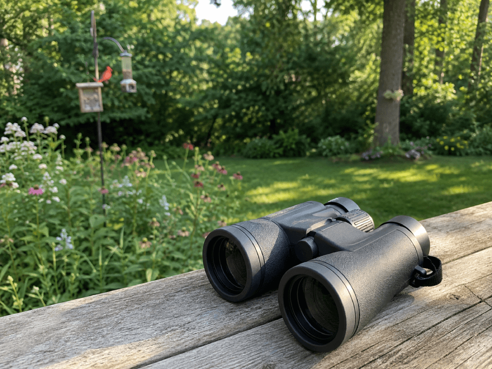 A pair of binoculars in the backyard