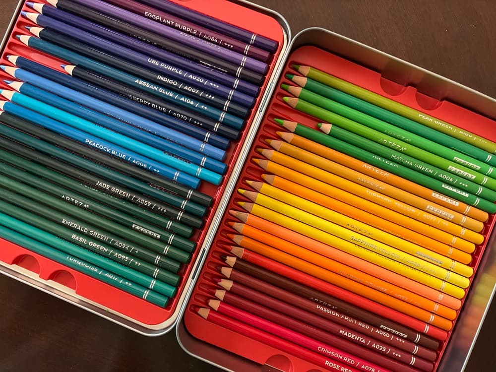 Colored pencils in box