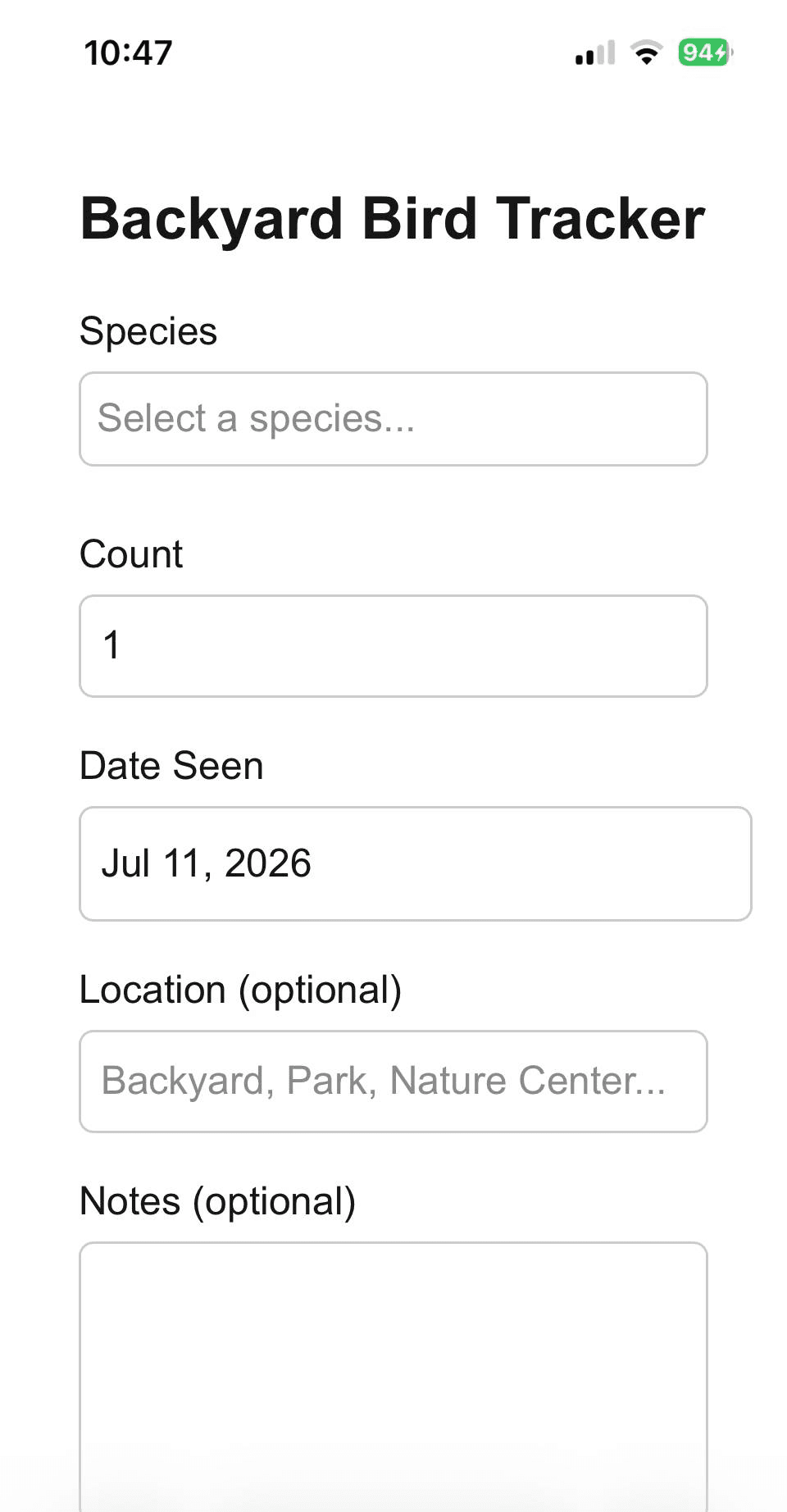 Add a new bird sighting