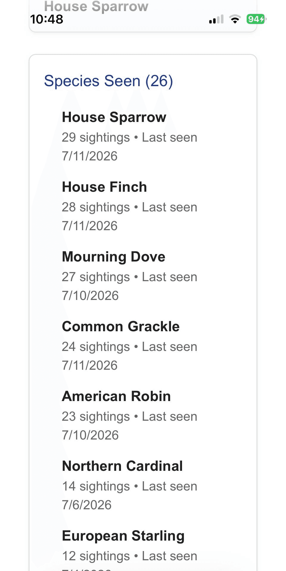 Species you've recorded